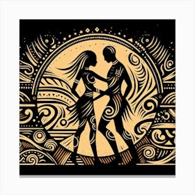 Tribal African Art Silhouette of a man and woman 1 Canvas Print