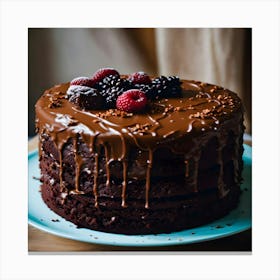 Chocolate Cake With Berries Canvas Print