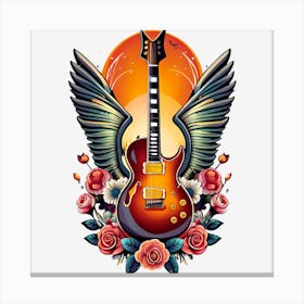 Guitar With Wings And Roses Canvas Print