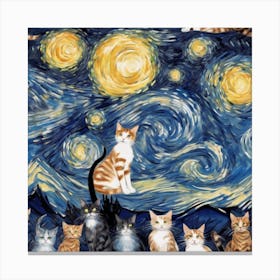 Starry Night Cats 9 Canvas Print