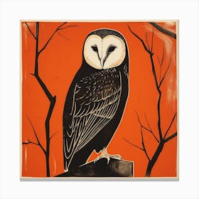 Retro Bird Lithograph Barn Owl 1 Canvas Print
