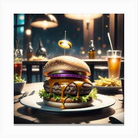 Hamburger On A Plate 118 Canvas Print