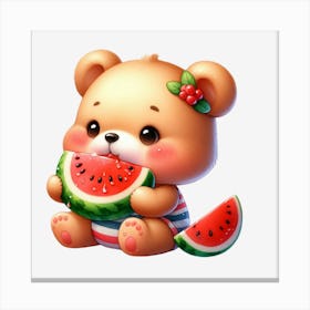 Teddy Bear Eating Watermelon Canvas Print