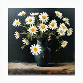 Daisy Flowers Vase Dark Art 3 Canvas Print