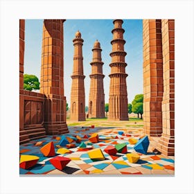 Qutab Minar, India Cubism Style Canvas Print