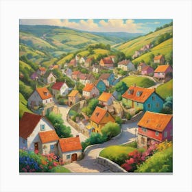 Village On A Hill Art Print 1 Canvas Print