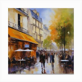 Paris Cafes.City of Paris. Cafes. Passersby, sidewalks. Oil colours.10 Canvas Print