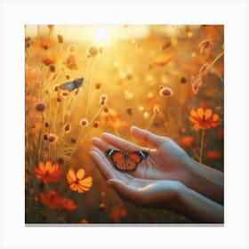 Butterfly on The Hand 2 Canvas Print