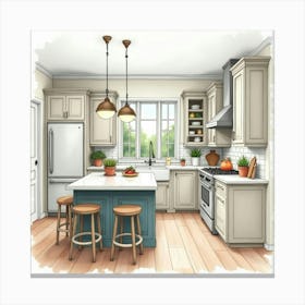 Charming Kitchen Watercolor, Classic With Modern Elements 1 Canvas Print