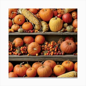 Pumpkins And Corn Canvas Print