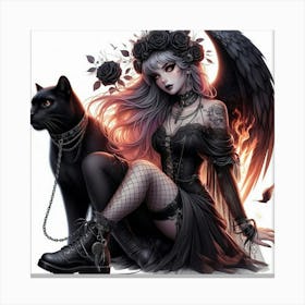 Gothic Girl With Black Cat Canvas Print