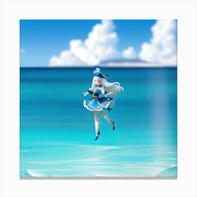 Anime girl jumps over the ocean waters  Canvas Print