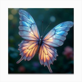 An Ethereal Butterfly With Wings Of Glowing, Iridescent Ribbons Fluttering Through A Dreamlike Garden Canvas Print