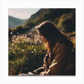 Girl Sitting In The Grass Canvas Print