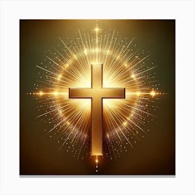 Golden Cross With Rays Of Light Canvas Print