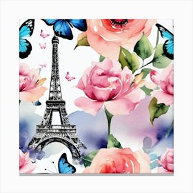 Paris Roses And Butterflies Canvas Print