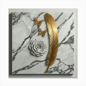 Gold Feather And Flower Canvas Print