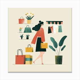 Illustration Of A Woman Shopping Canvas Print