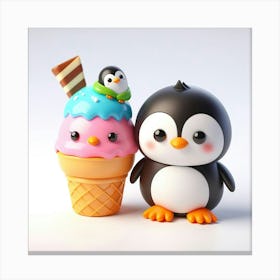 Ice Cream Penguins 3 Canvas Print