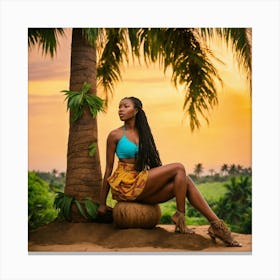 Nigerian Woman Sitting Under Palm Tree Canvas Print