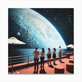 Group Of People Looking At A Planet Canvas Print