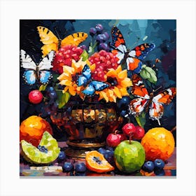 Mixed Fruit, Sunflowers and Vibrant Butterflies Canvas Print