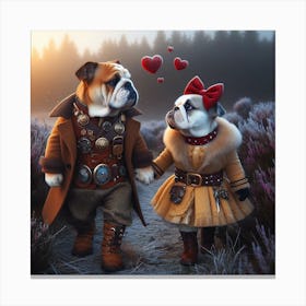 English Bulldogs In Love Canvas Print