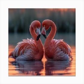 Flamingos At Sunset Canvas Print