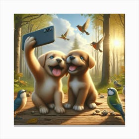 Cute Dogs Taking A Selfie Canvas Print