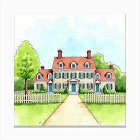 Watercolor View Of The Tredegar House In Newport, Highlighting Its Historic Charm And Picturesque Setting Canvas Print