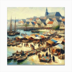 City Fish Market, Acrylic Painting Style Canvas Print