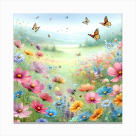 Colorful Flowers And Butterflies Canvas Print