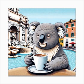 Koala Drinking Coffee Canvas Print