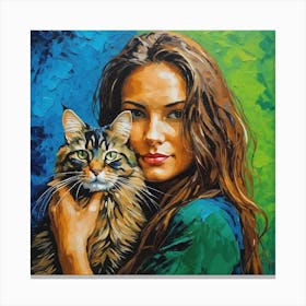 Girl With A Cat 1 Canvas Print