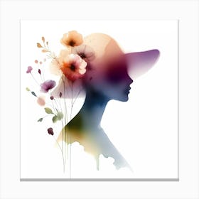 Silhouette Of A Woman With Flowers Canvas Print