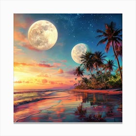 Full Moon On The Beach 2 Canvas Print