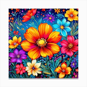 Colorful Flowers, A Vibrant Pattern Bursting With Colorful Flowers Perfect For Those Who Love Nature 2 Canvas Print