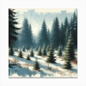 Winter Landscape, Acrylic Painting Style Canvas Print