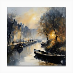 'Boats By The Canal' Canvas Print