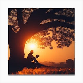 Reading Under The Tree Canvas Print