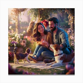 Couple And Their Pets Canvas Print