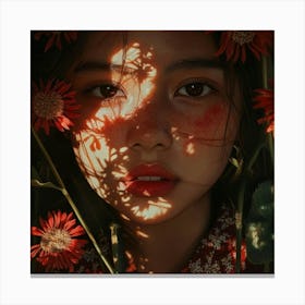 Girl With Red Flowers Canvas Print