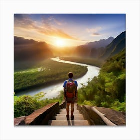 Man Hiking In The Mountains 4 Canvas Print