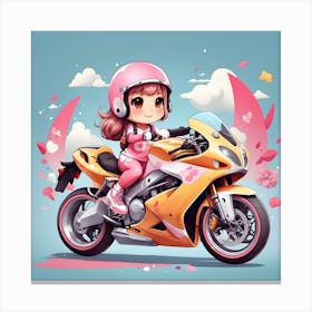 Kawaii Girl Riding A Motorcycle Canvas Print