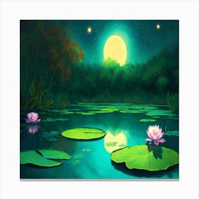 Water Lilies At Night Canvas Print
