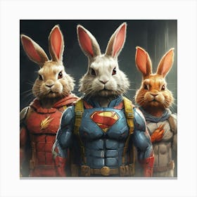 Rabbits In Superman Costumes Canvas Print