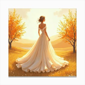 Elegant Gown In Watercolor, Set In A Golden Autumn Landscape 1 Canvas Print