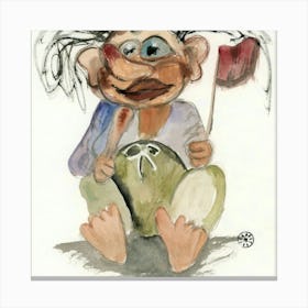 He Troll - fairy tale kids children game room square hand painted Canvas Print