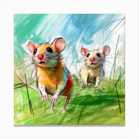 Two Mice In The Grass Canvas Print