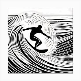 Linocut Black And White Surfer On A Wave art, surfing art, 262 Canvas Print